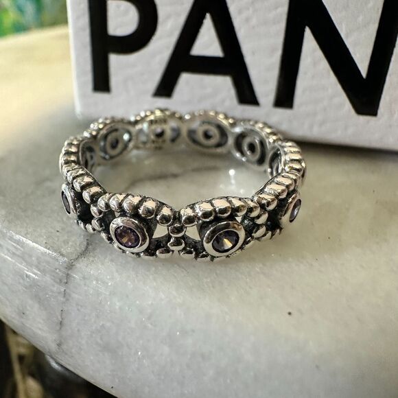 Authentic Pandora Her Majesty Ring Stackable Ring, Purple CZ SIZE 7 (54) - Picture 3 of 8